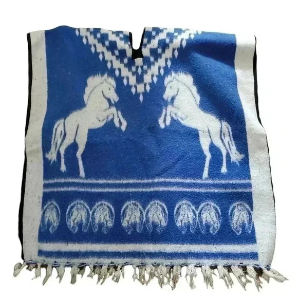 San Patricio Blue Horse Poncho - Picture 3 of 4